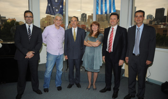 GOCMV Board members with Ms. Lianidou -  Left to right: Nick Parthimos, Costas Markos, George Kallianis, Ms. Eleni Lianidou, Bill Papastergiadis & Kostas Tsoubakos.